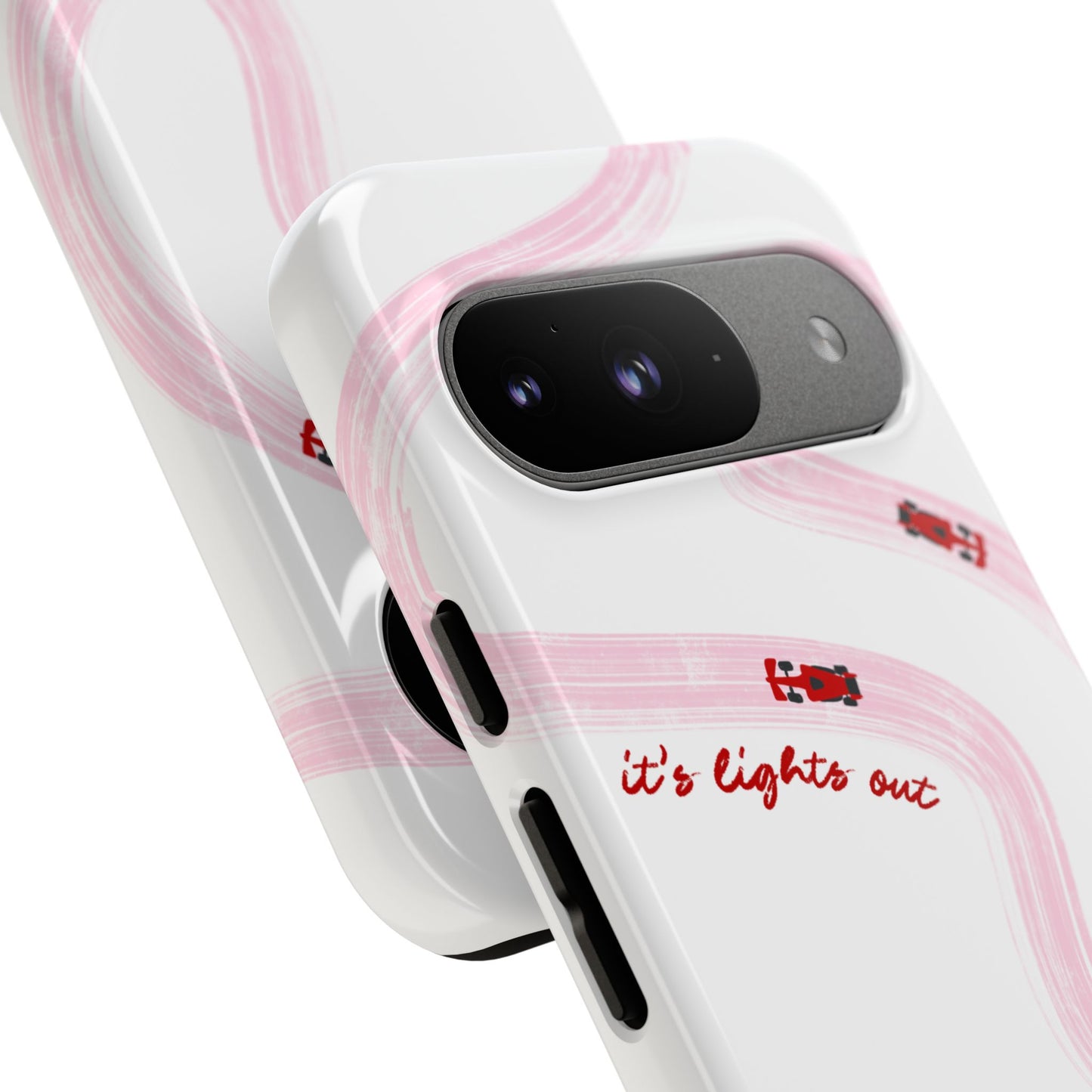 F1 Phone Case Pink and Red Painted "its lights out and away we go", Trendy F1 Gift, Formula 1 Gift, Cute F1 Phone Case, Unique Phone Case