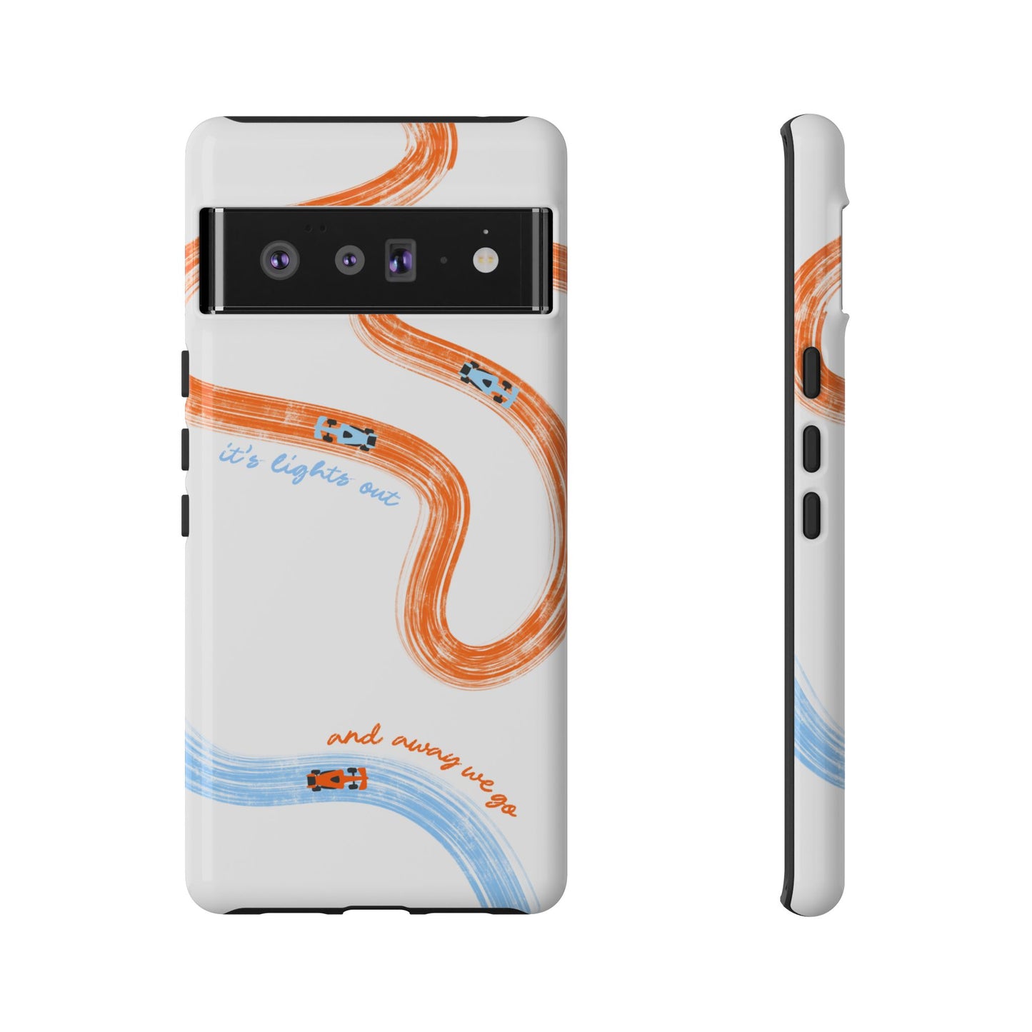 McLaren F1 Phone Case Orange and Blue Painted "its lights out and away we go", Trendy F1 Gift, Formula 1 Gift, Cute F1 Phone Case