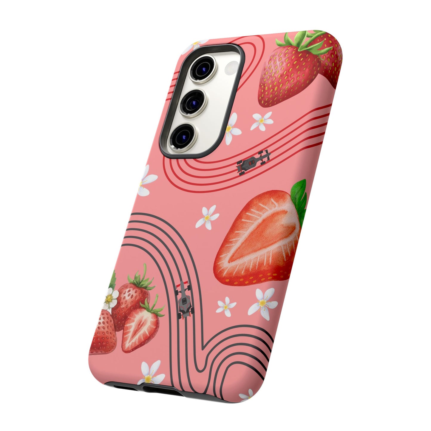 Red F1 Audi and Strawberries Phone Case, Trendy F1 Gift, Formula 1 Gift, Cute Fruit F1 Phone Case, Unique Phone Case