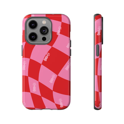 F1 Phone Case Pink and Red Checkerboard Design, Trendy F1 Gift, Girly Formula 1 Gift, Cute F1 Phone Case, Unique Formula One Phone Case