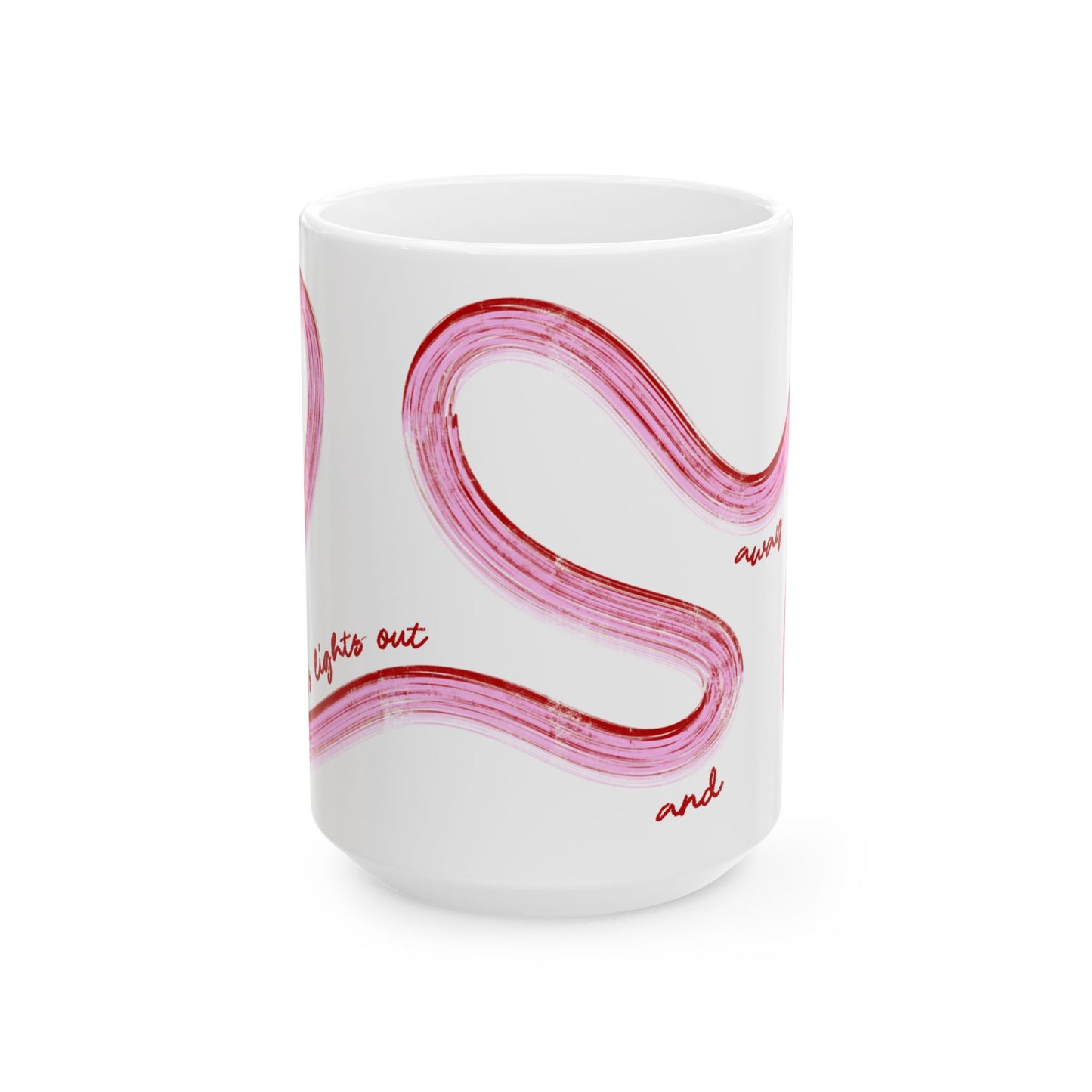 Pink and Red Painted It's Lights Out and Away We Go Mug, Unique Gift for Coffee Lovers, Whimsical Formula 1 Gift