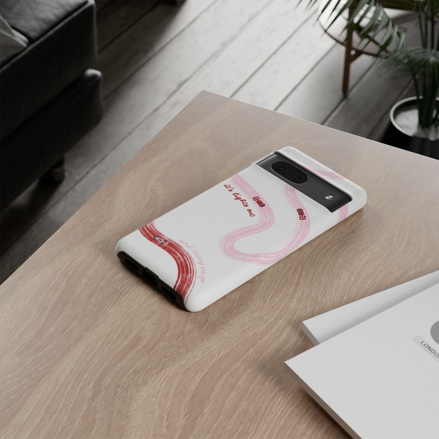 F1 Phone Case Pink and Red Painted "its lights out and away we go", Trendy F1 Gift, Formula 1 Gift, Cute F1 Phone Case, Unique Phone Case