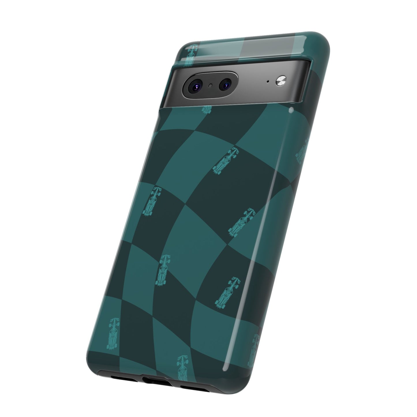 F1 Phone Case Teal Checkered Design, Trendy F1 Gift, Formula 1 Gift, Cute F1 Phone Case, Unique Formula One Phone Case