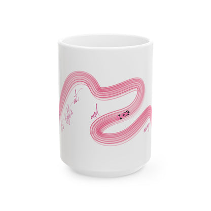 Pink Painted F1  It's Lights Out and Away We Go Mug, Unique Gift for Coffee Lovers, Whimsical Formula 1 Gift