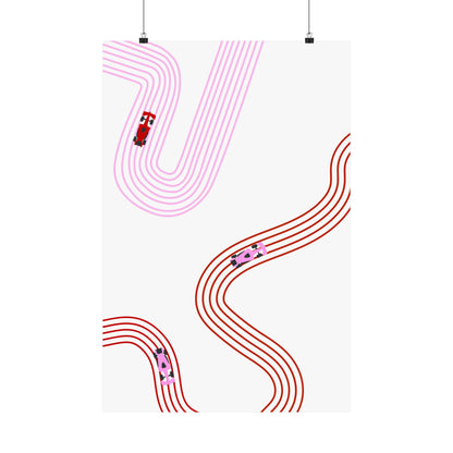 Pink and Red Abstract F1 Matte Vertical Poster | F1 Giclée Art Print (US SIZING)