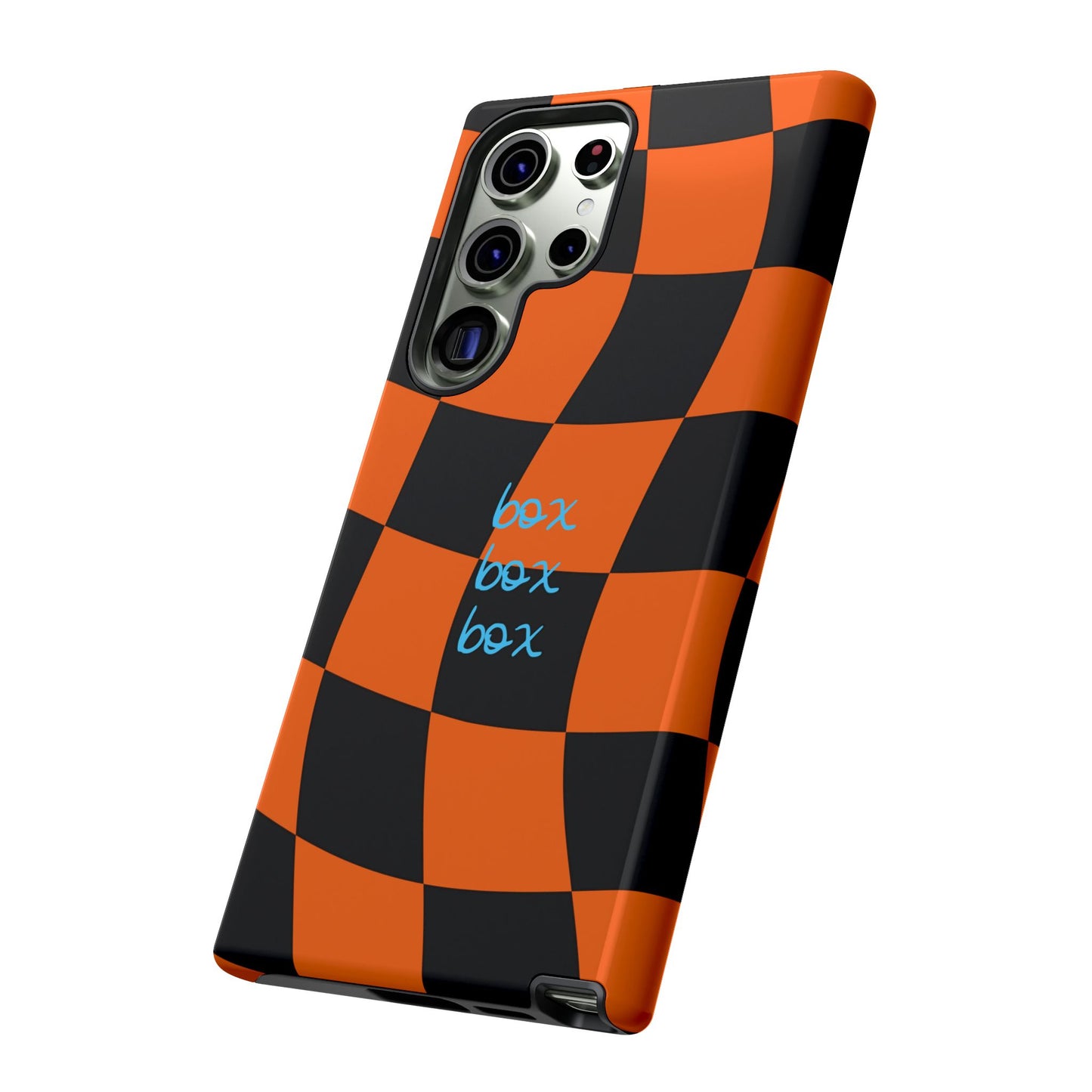 McLaren Orange and Black Checkered F1 Phone Case, Box Box Box F1 Phone Case