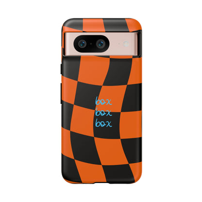 McLaren Orange and Black Checkered F1 Phone Case, Box Box Box F1 Phone Case