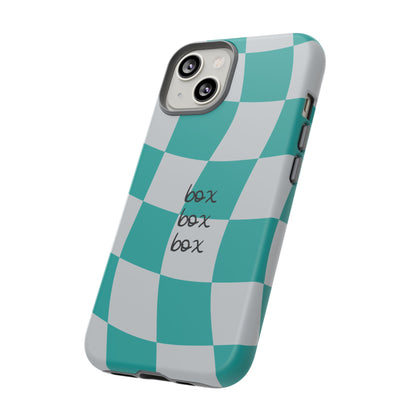 Mercedes Teal and Grey Checkered F1 Phone Case, Box Box Box F1 Phone Case