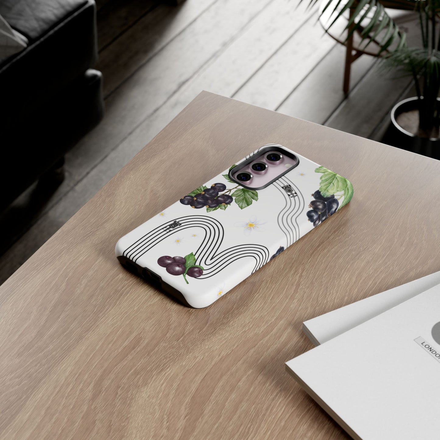 F1 Cadillac and Black Currants Phone Case, Trendy F1 Gift, Formula 1 Gift, Cute Fruit F1 Phone Case, Unique Phone Case