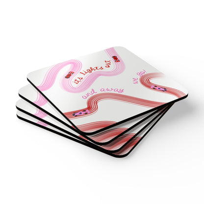 it's lights out and away we go coaster | corkwood coaster set