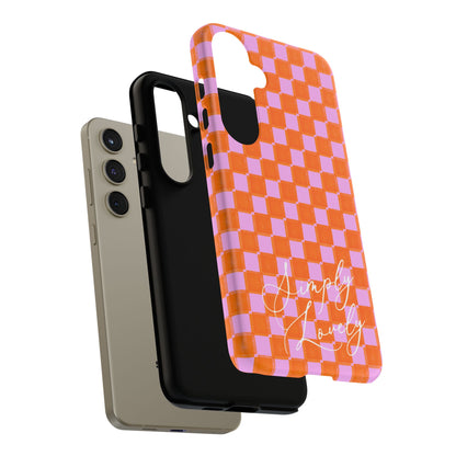 Simply Lovely Orange and Pink Checkered F1 Phone Case Design, Trendy F1 Gift, Formula 1 Gift, Cute F1 Phone Case