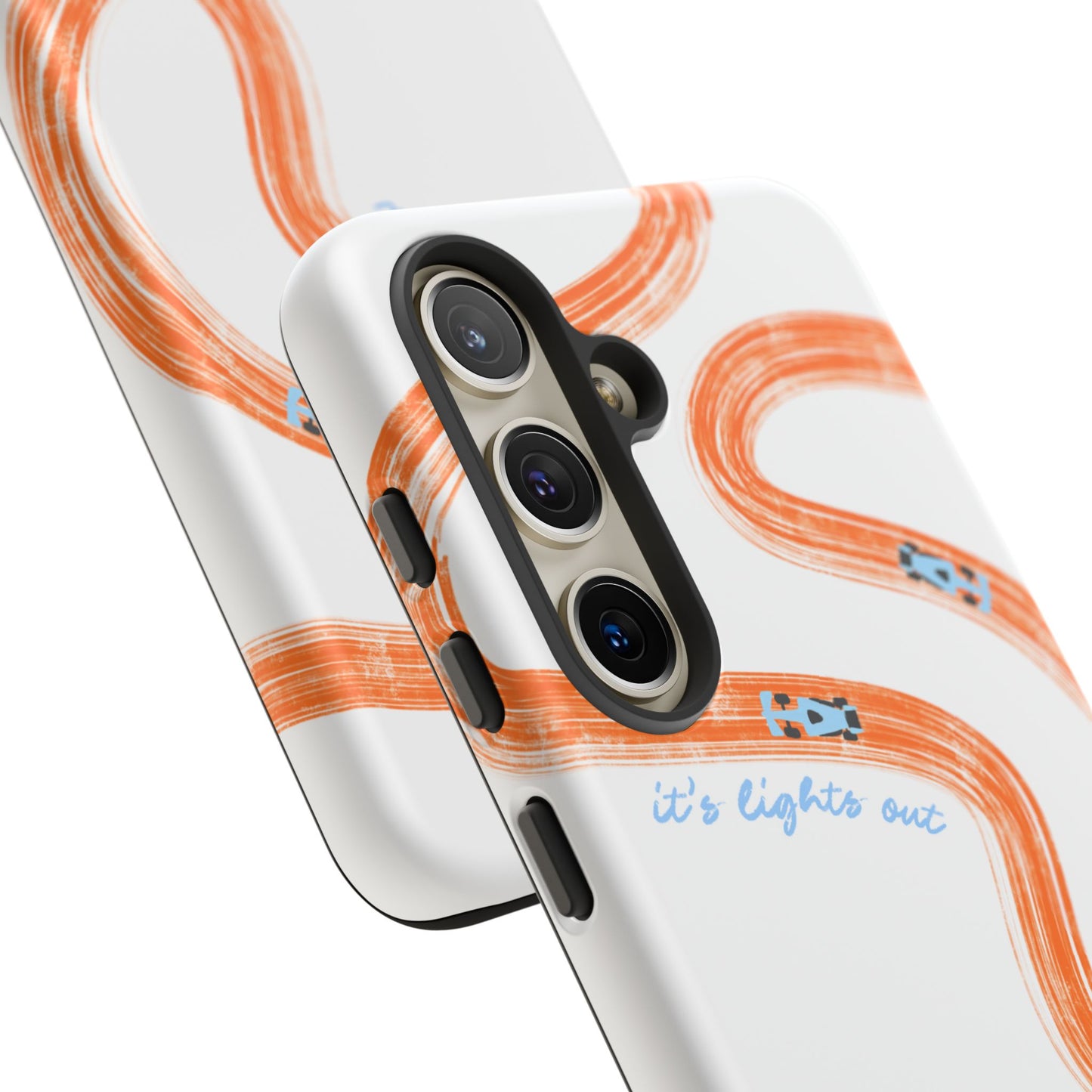 McLaren F1 Phone Case Orange and Blue Painted "its lights out and away we go", Trendy F1 Gift, Formula 1 Gift, Cute F1 Phone Case