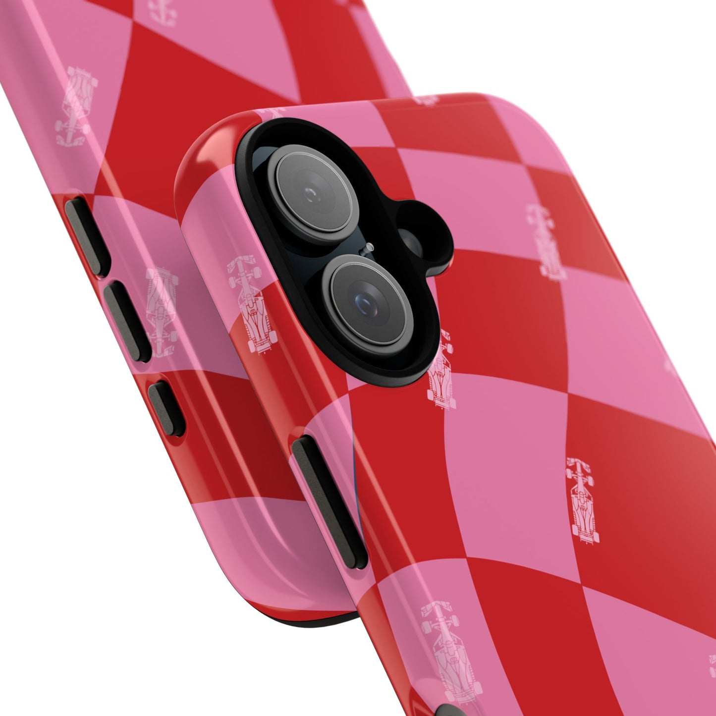 F1 Phone Case Pink and Red Checkerboard Design, Trendy F1 Gift, Girly Formula 1 Gift, Cute F1 Phone Case, Unique Formula One Phone Case