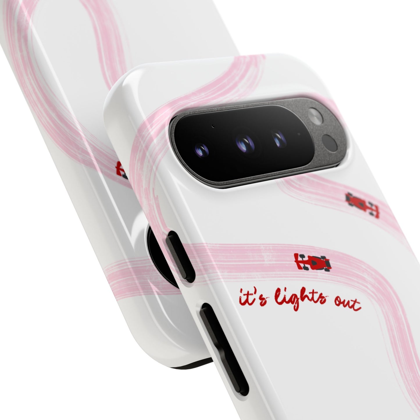 F1 Phone Case Pink and Red Painted "its lights out and away we go", Trendy F1 Gift, Formula 1 Gift, Cute F1 Phone Case, Unique Phone Case