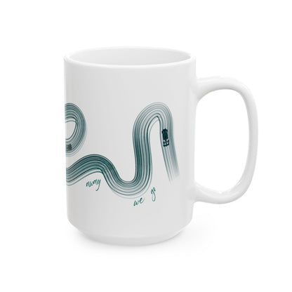 Green Painted F1  It's Lights Out and Away We Go Mug, Unique Gift for Coffee Lovers, Whimsical Formula 1 Gift