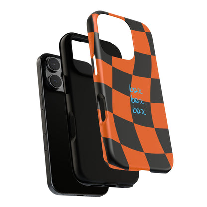 McLaren Orange and Black Checkered F1 Phone Case, Box Box Box F1 Phone Case