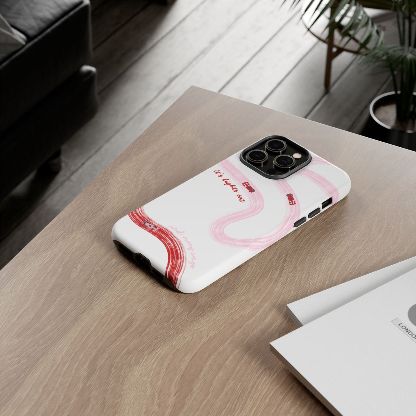 F1 Phone Case Pink and Red Painted "its lights out and away we go", Trendy F1 Gift, Formula 1 Gift, Cute F1 Phone Case, Unique Phone Case