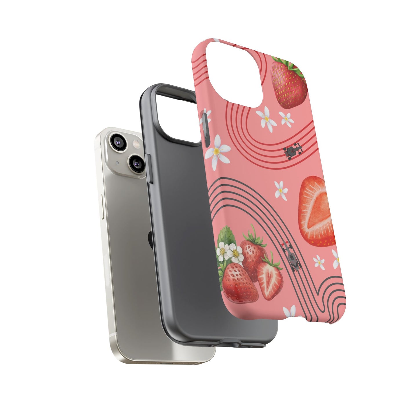 Red F1 Audi and Strawberries Phone Case, Trendy F1 Gift, Formula 1 Gift, Cute Fruit F1 Phone Case, Unique Phone Case