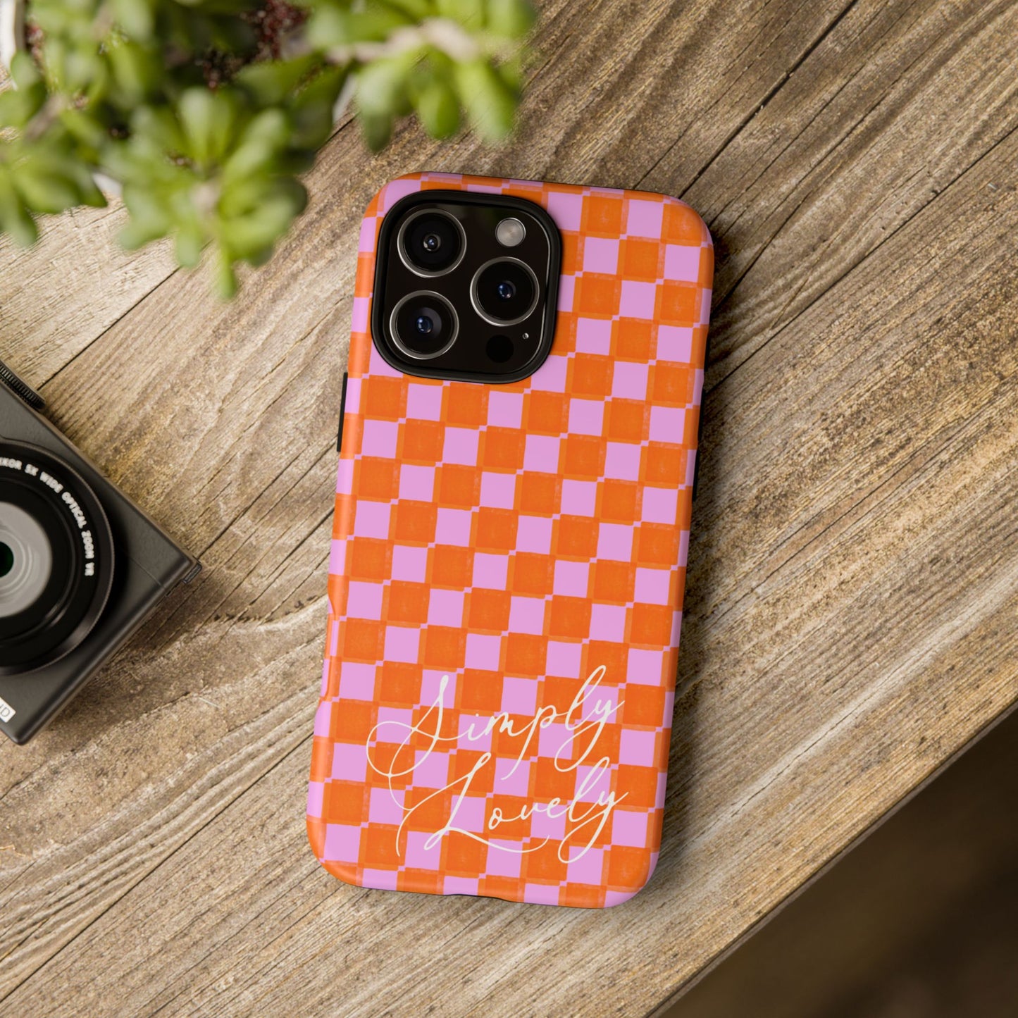 Simply Lovely Orange and Pink Checkered F1 Phone Case Design, Trendy F1 Gift, Formula 1 Gift, Cute F1 Phone Case