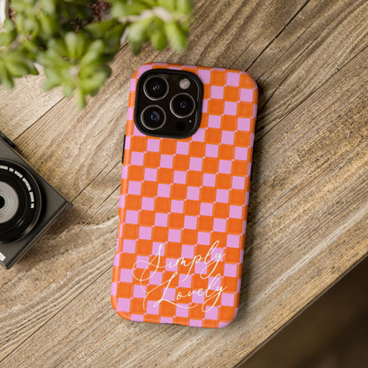 Simply Lovely Orange and Pink Checkered F1 Phone Case Design, Trendy F1 Gift, Formula 1 Gift, Cute F1 Phone Case