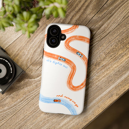 McLaren F1 Phone Case Orange and Blue Painted "its lights out and away we go", Trendy F1 Gift, Formula 1 Gift, Cute F1 Phone Case