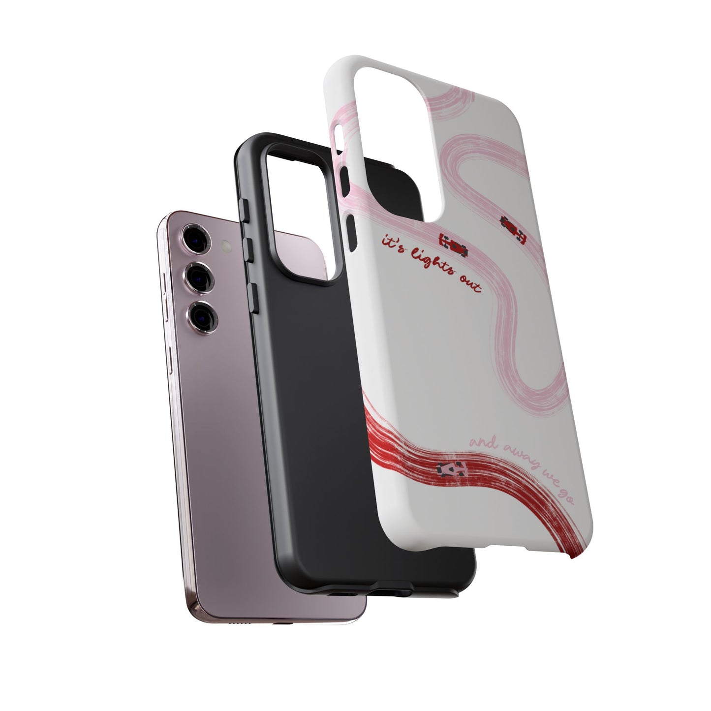 F1 Phone Case Pink and Red Painted "its lights out and away we go", Trendy F1 Gift, Formula 1 Gift, Cute F1 Phone Case, Unique Phone Case