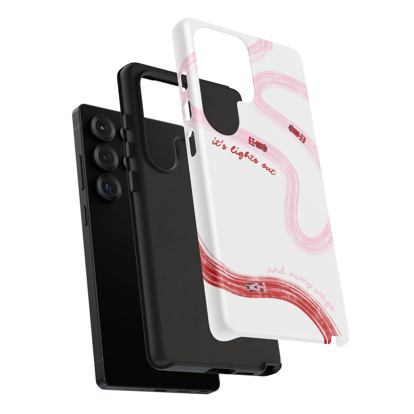 F1 Phone Case Pink and Red Painted "its lights out and away we go", Trendy F1 Gift, Formula 1 Gift, Cute F1 Phone Case, Unique Phone Case