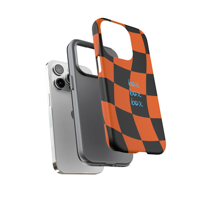 McLaren Orange and Black Checkered F1 Phone Case, Box Box Box F1 Phone Case