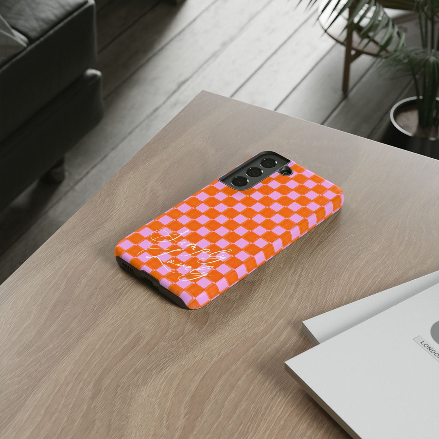 Simply Lovely Orange and Pink Checkered F1 Phone Case Design, Trendy F1 Gift, Formula 1 Gift, Cute F1 Phone Case