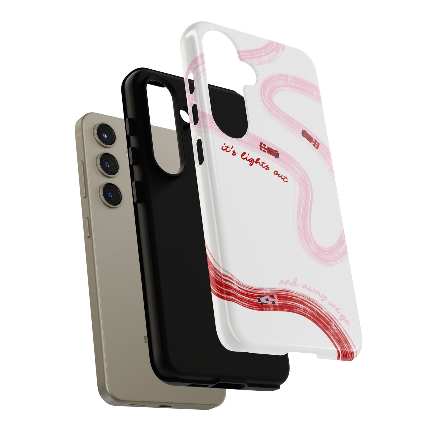 F1 Phone Case Pink and Red Painted "its lights out and away we go", Trendy F1 Gift, Formula 1 Gift, Cute F1 Phone Case, Unique Phone Case
