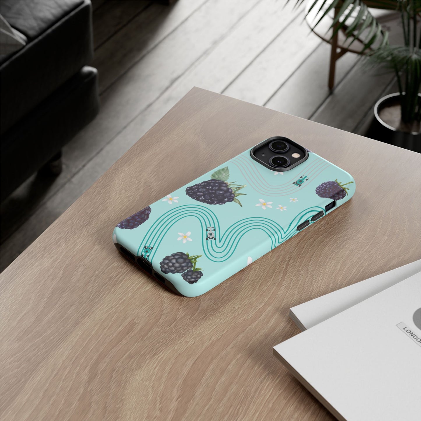 Teal F1 Mercedes and Blackberries Phone Case , Trendy F1 Gift, Formula 1 Gift, Cute Fruit F1 Phone Case, Unique Phone Case