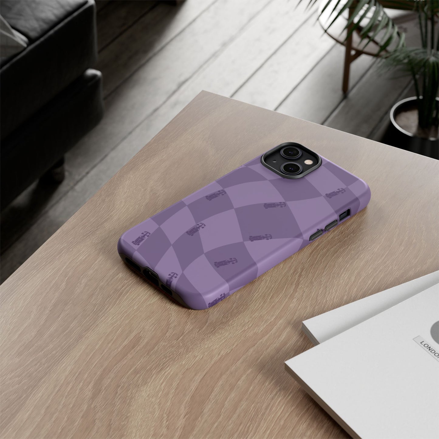 F1 Phone Case Purple Checkered Design, Trendy F1 Gift, Formula 1 Gift, Cute F1 Phone Case, Unique Formula One Phone Case