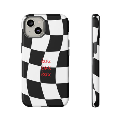 Black and Red Checkered F1 Phone Case, Box Box Box F1 Phone Case