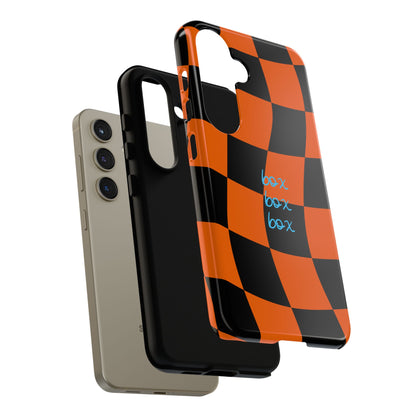 McLaren Orange and Black Checkered F1 Phone Case, Box Box Box F1 Phone Case