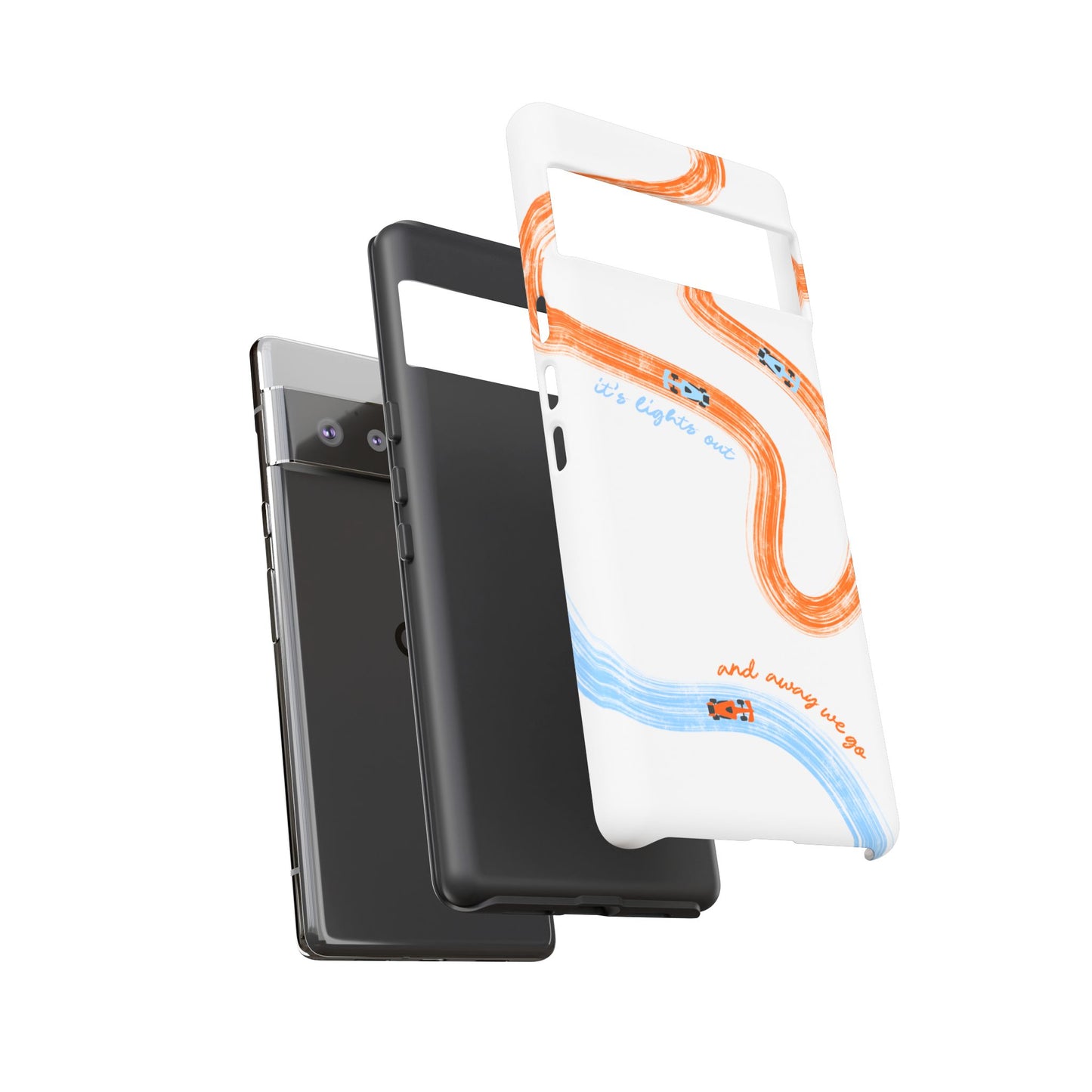 McLaren F1 Phone Case Orange and Blue Painted "its lights out and away we go", Trendy F1 Gift, Formula 1 Gift, Cute F1 Phone Case