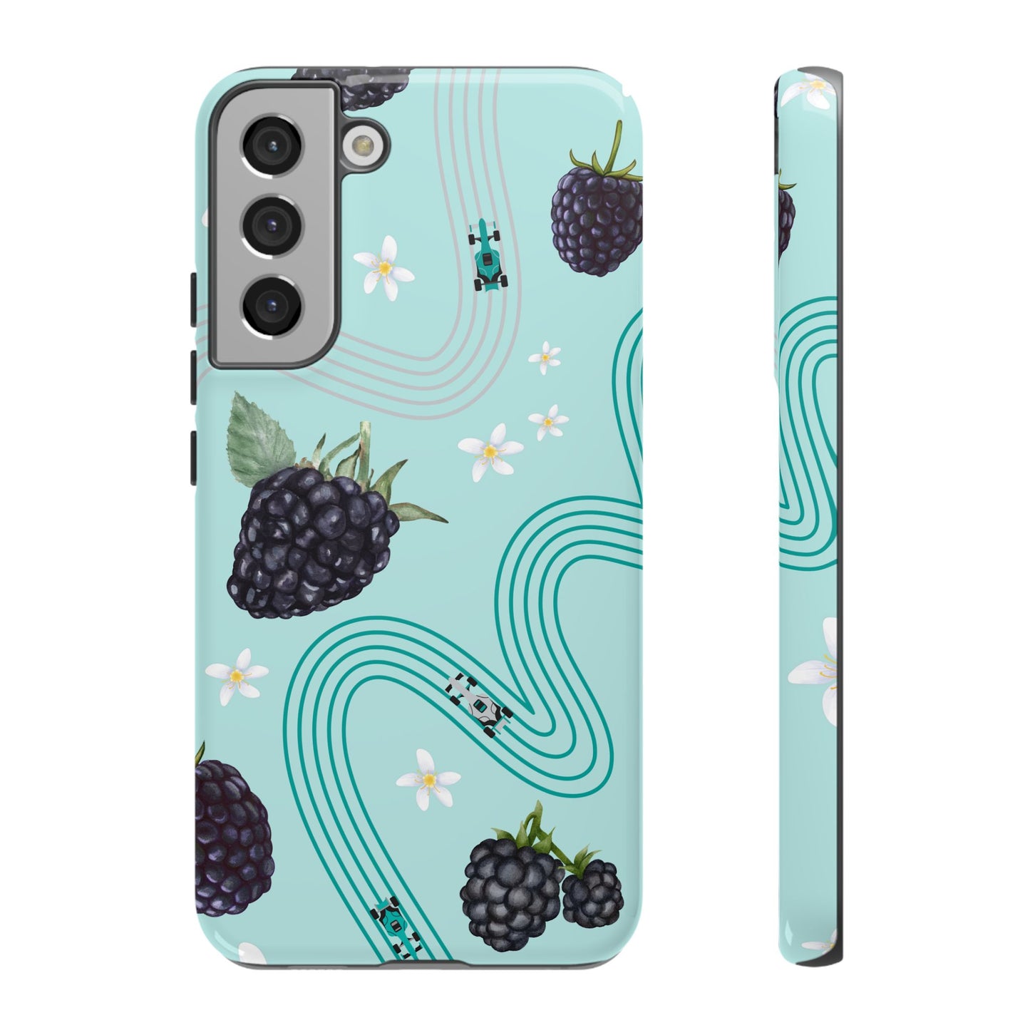 Teal F1 Mercedes and Blackberries Phone Case , Trendy F1 Gift, Formula 1 Gift, Cute Fruit F1 Phone Case, Unique Phone Case