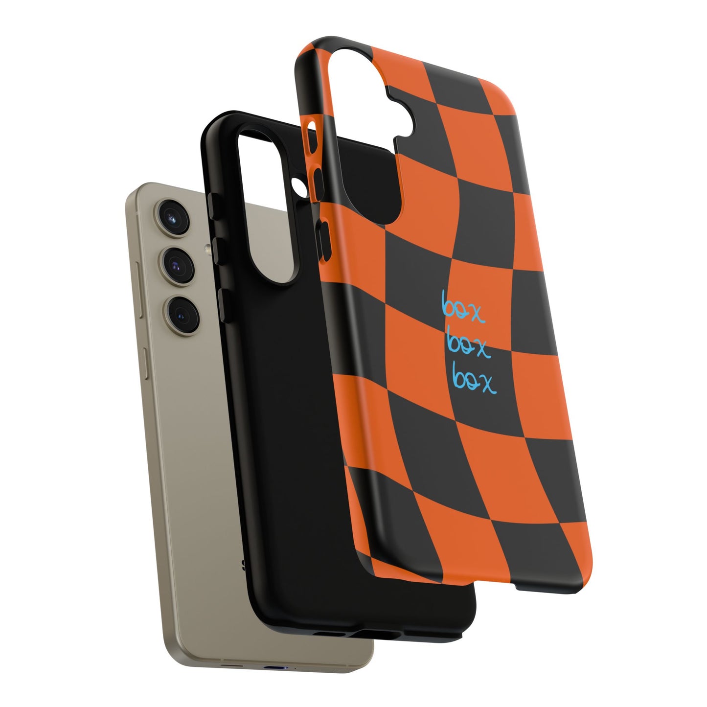 McLaren Orange and Black Checkered F1 Phone Case, Box Box Box F1 Phone Case