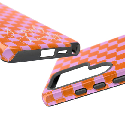 Simply Lovely Orange and Pink Checkered F1 Phone Case Design, Trendy F1 Gift, Formula 1 Gift, Cute F1 Phone Case