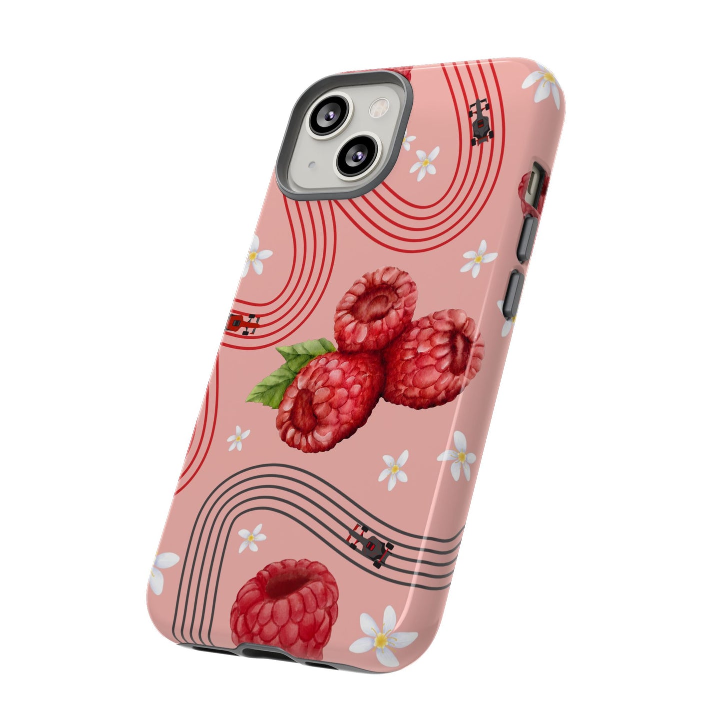 Red F1 Haas and Raspberries Phone Case, Trendy F1 Gift, Formula 1 Gift, Cute Fruit F1 Phone Case, Unique Phone Case