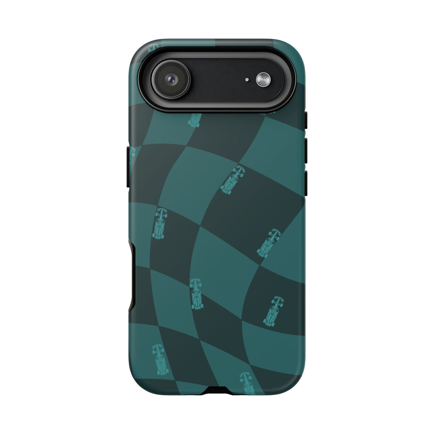 F1 Phone Case Teal Checkered Design, Trendy F1 Gift, Formula 1 Gift, Cute F1 Phone Case, Unique Formula One Phone Case