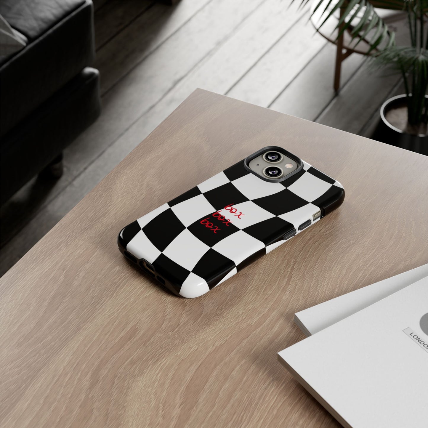 Black and Red Checkered F1 Phone Case, Box Box Box F1 Phone Case