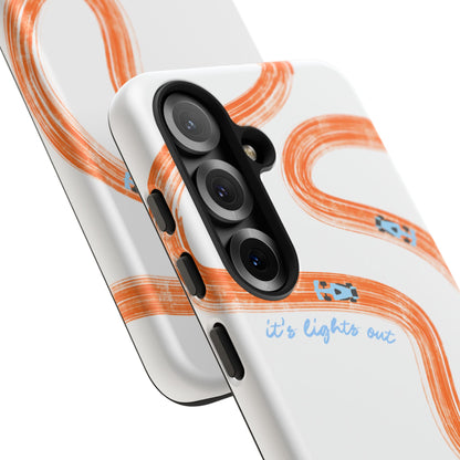 McLaren F1 Phone Case Orange and Blue Painted "its lights out and away we go", Trendy F1 Gift, Formula 1 Gift, Cute F1 Phone Case