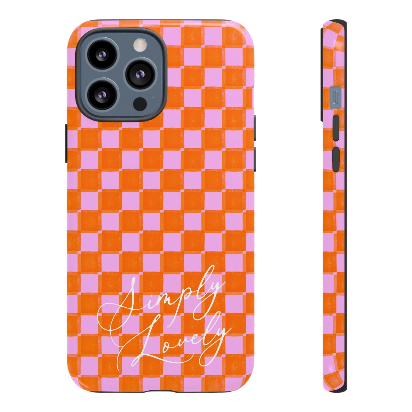 Simply Lovely Orange and Pink Checkered F1 Phone Case Design, Trendy F1 Gift, Formula 1 Gift, Cute F1 Phone Case