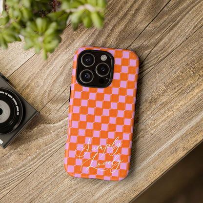 Simply Lovely Orange and Pink Checkered F1 Phone Case Design, Trendy F1 Gift, Formula 1 Gift, Cute F1 Phone Case