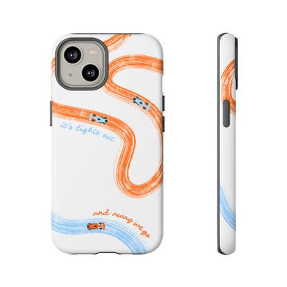 McLaren F1 Phone Case Orange and Blue Painted "its lights out and away we go", Trendy F1 Gift, Formula 1 Gift, Cute F1 Phone Case