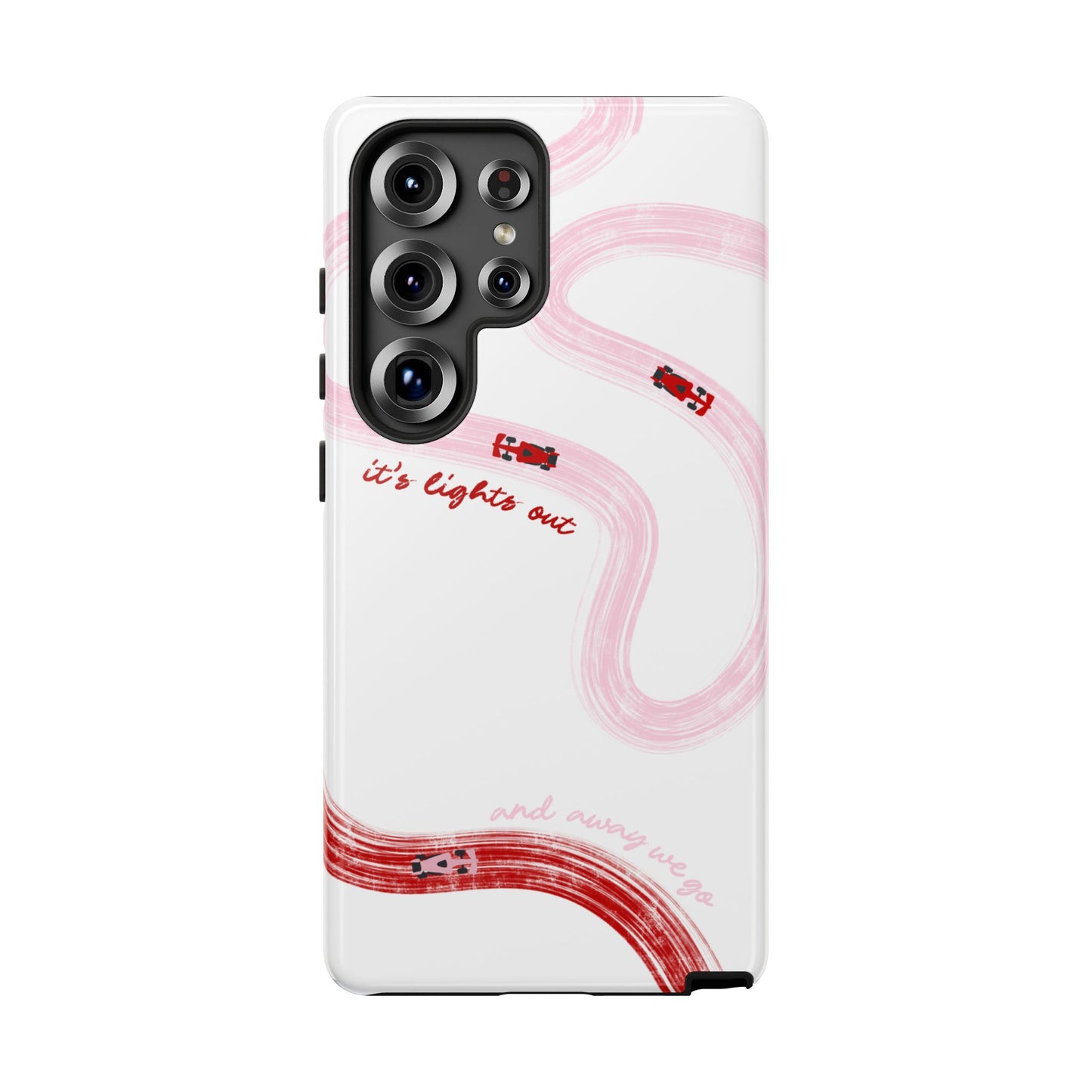 F1 Phone Case Pink and Red Painted "its lights out and away we go", Trendy F1 Gift, Formula 1 Gift, Cute F1 Phone Case, Unique Phone Case