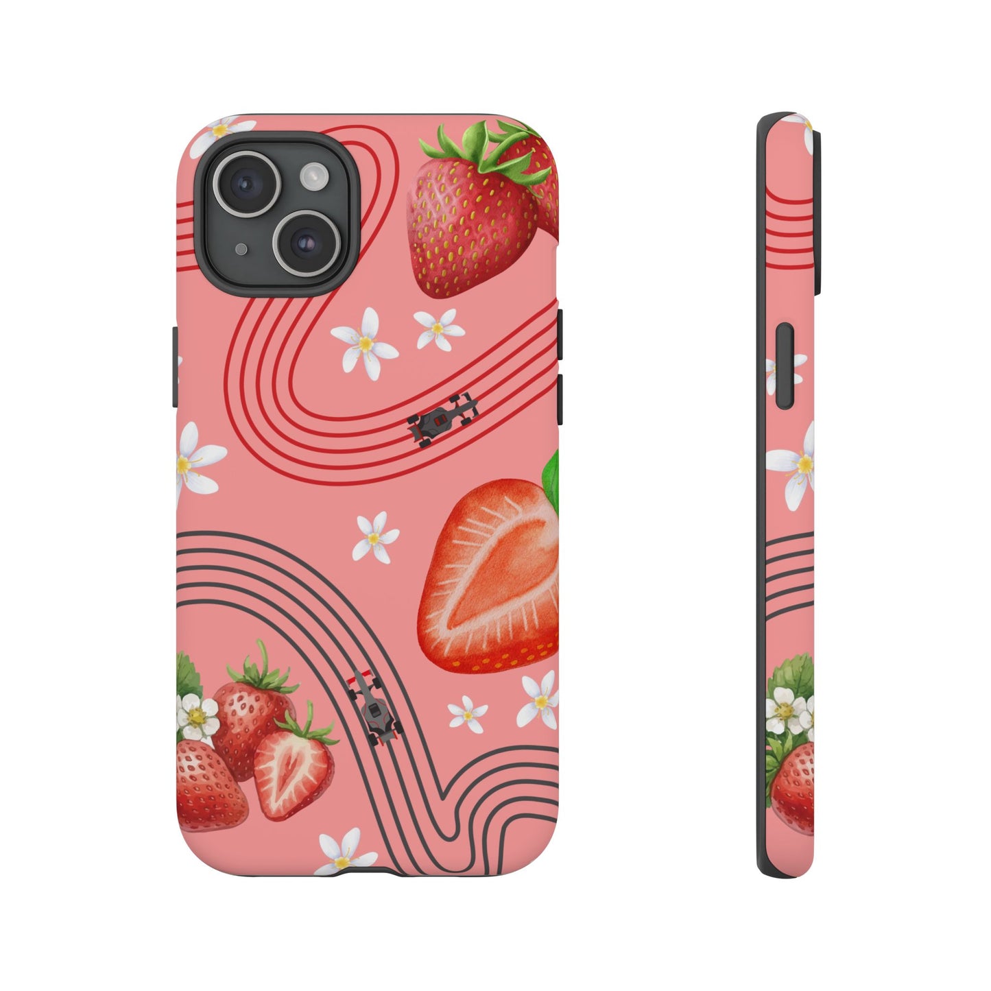 Red F1 Audi and Strawberries Phone Case, Trendy F1 Gift, Formula 1 Gift, Cute Fruit F1 Phone Case, Unique Phone Case