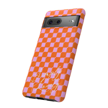 Simply Lovely Orange and Pink Checkered F1 Phone Case Design, Trendy F1 Gift, Formula 1 Gift, Cute F1 Phone Case