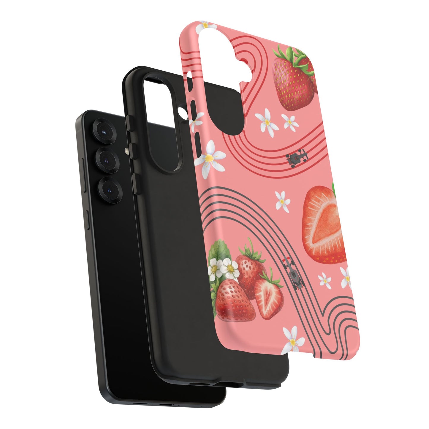 Red F1 Audi and Strawberries Phone Case, Trendy F1 Gift, Formula 1 Gift, Cute Fruit F1 Phone Case, Unique Phone Case