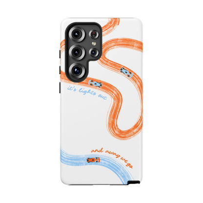 McLaren F1 Phone Case Orange and Blue Painted "its lights out and away we go", Trendy F1 Gift, Formula 1 Gift, Cute F1 Phone Case